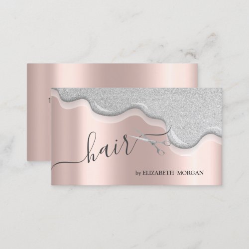 Modern Scissors Silver Glitter Drips Hair  Business Card