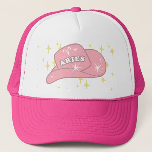 Modern Scorpio Aries Pink Cowgirl Trucker Hat 