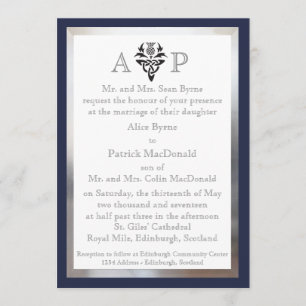 Modern Scottish Celtic Wedding Invitation - Navy