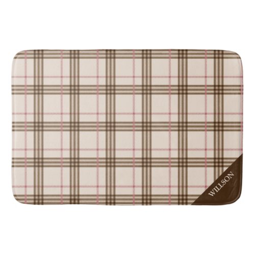 Modern Scottish Plaid pattern tartan beige brown Bath Mat