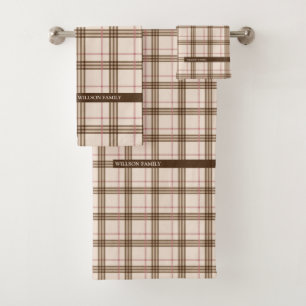 Modern Scottish plaid tartan beige brown red Bath Towel Set