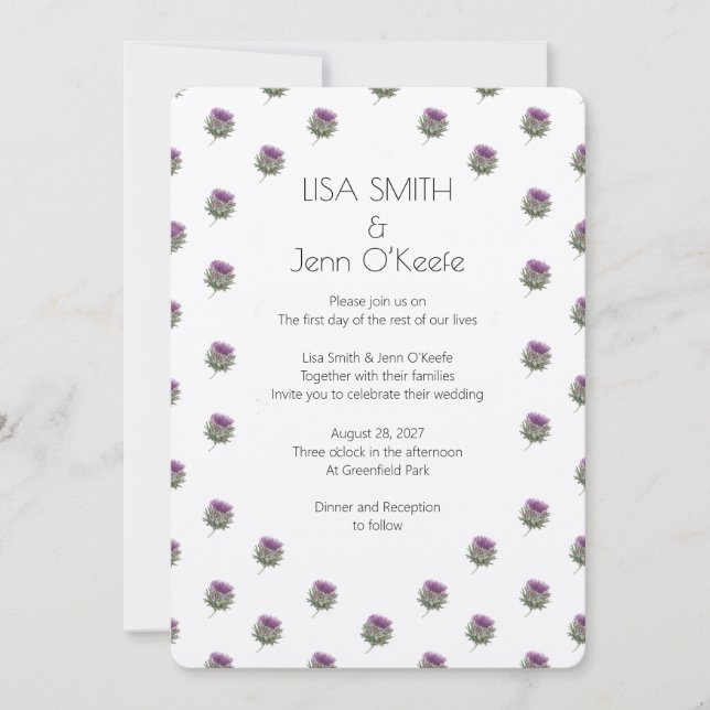 Modern Scottish Thistle Wedding Invitation (Front)