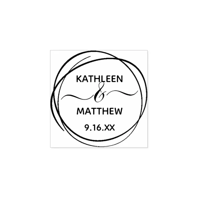 Modern Scribble Circle Names Date Wedding Rubber Stamp | Zazzle