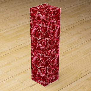 Modern Scribble Heart Pattern Romantic Ruby Red Wine Box
