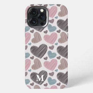 Modern Scribble Hearts Monogram Custom  iPhone 13 Pro Max Case
