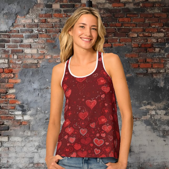 Modern Scribble Hearts Tank Top (Red and Pink Scribbled Hearts Women's Tank Top)