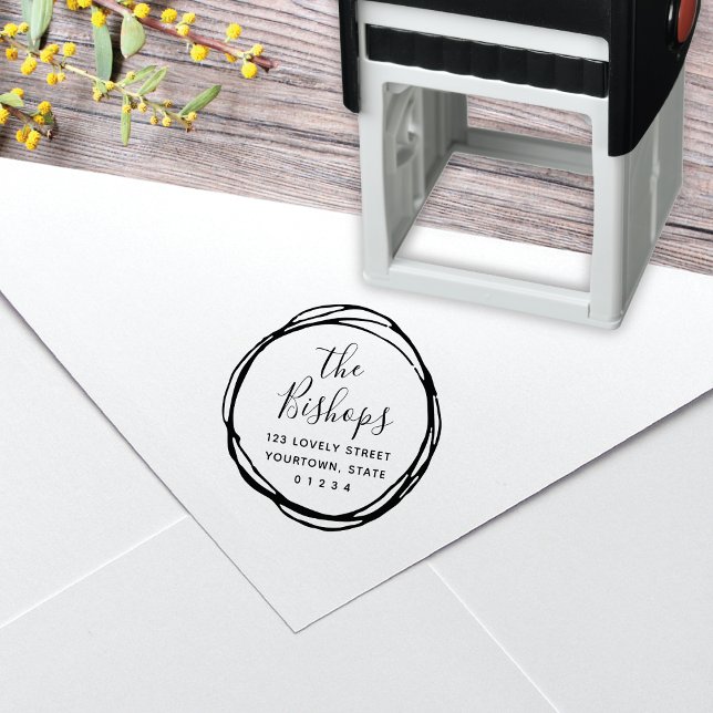 Modern Scribble Round Return Address Self-inking Stamp (Creator Uploaded)