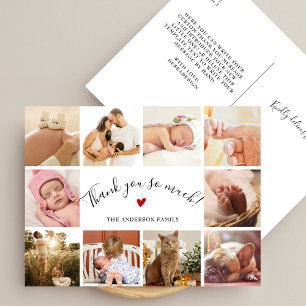 Modern Script 10 Photo Collage New Baby Thank You Postcard