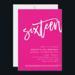 MODERN SCRIPT 16th birthday party hot pink white Invitation<br><div class="desc">by kat massard >>> https://linktr.ee/simplysweetpaperie <<< A trendy, hand lettered invitation design for your 16th BIRTHDAY - I have most ages available in store TIP :: 1. To change/move graphics & fonts and add more text - hit the "customise it" button. - - - - - - - - -...</div>