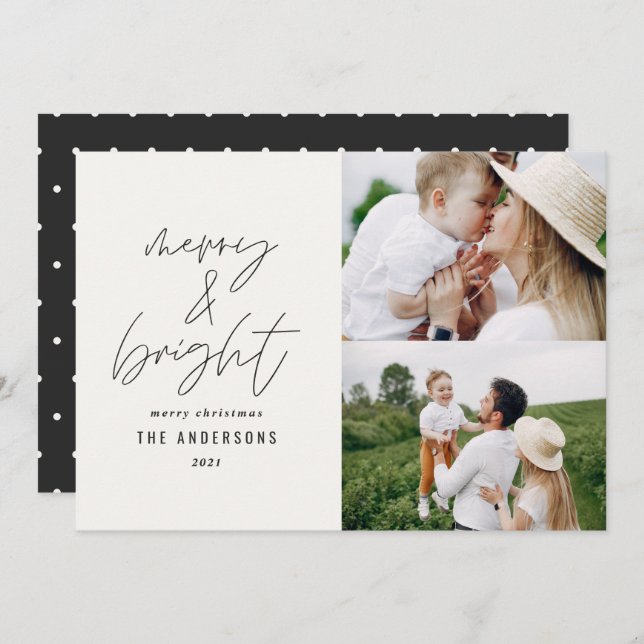 Modern script 1 photo black white Christmas (Front/Back)