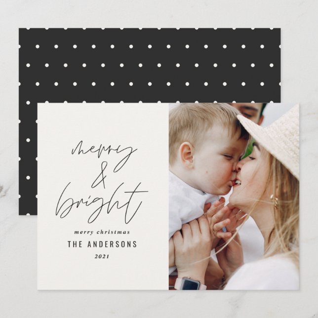 Modern script 1 photo merry & bright Christmas (Front/Back)