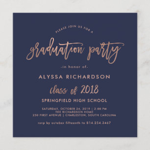 Modern Script 2018 Graduation Party Rose Gold Invitation