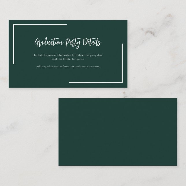 Modern Script 2026 Graduation Party Green Enclosure Card (Front/Back)