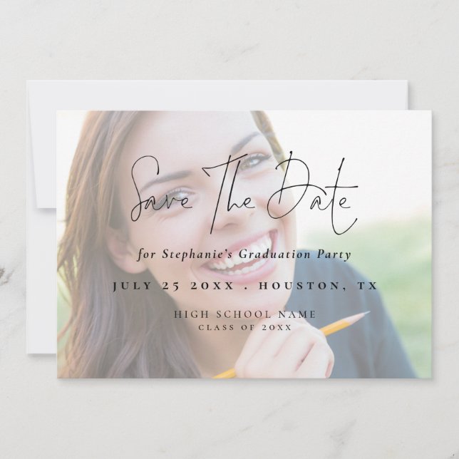 Modern Script 2026 Photo Light Overlay Graduation Save The Date (Front)