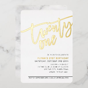 MODERN SCRIPT 21st birthday party elegant gold Foil Invitation