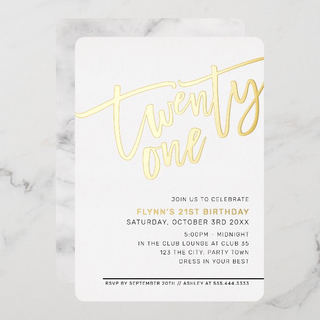 MODERN SCRIPT 21st birthday party elegant gold Foil Invitation (Front/Back)