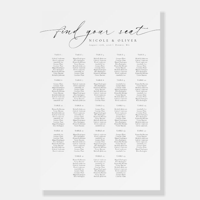Modern Script 23 Tables Welcome Seating Chart Foam Board (Front)