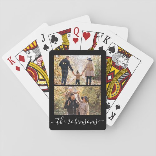 Modern Script 2 Photo Collage Custom Playing Cards