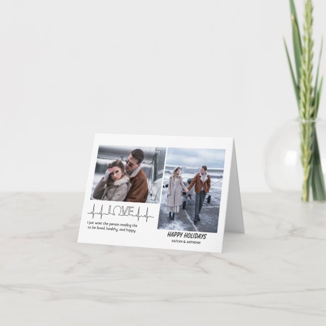 Modern Script 2 Photo Collage Folded Holiday Card (Front)