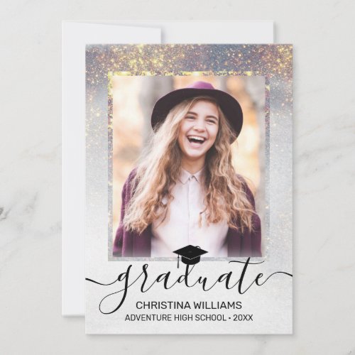 Modern Script 2 Photo Gold Glitter Graduation Anno Announcement