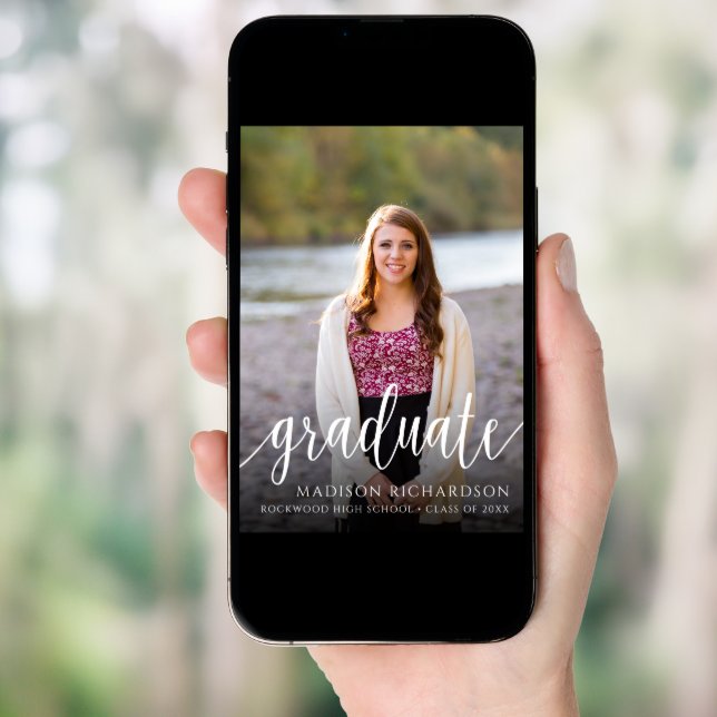 Modern Script 2 Photo Graduation Announcement (Front Digital)