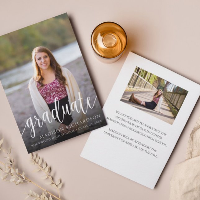 Modern Script 2 Photo Graduation Announcement (Creator Uploaded)