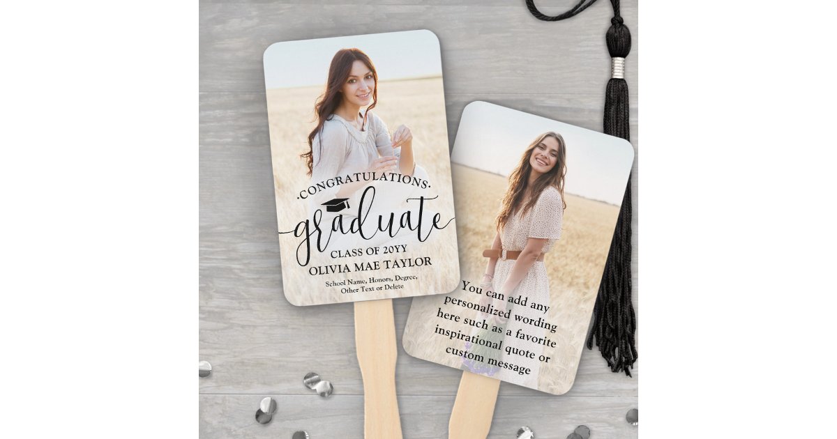 Modern Script 2 Photo Graduation Congratulations Hand Fan | Zazzle