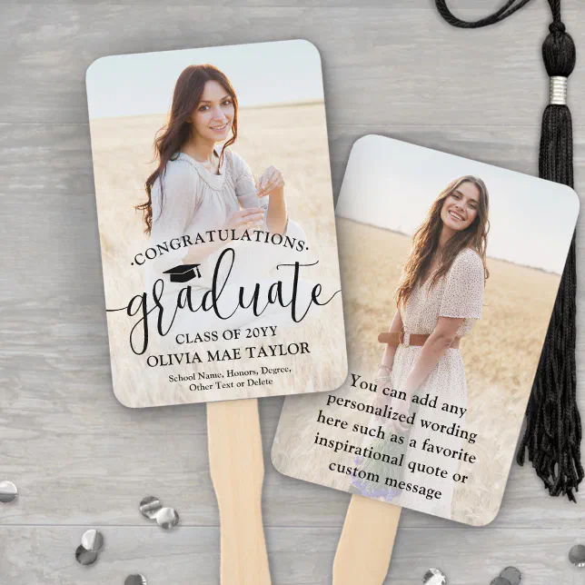 Modern Script 2 Photo Graduation Congratulations Hand Fan | Zazzle