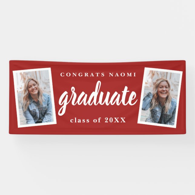 Modern Script 2 Photo Graduation Party Banner (Horizontal)