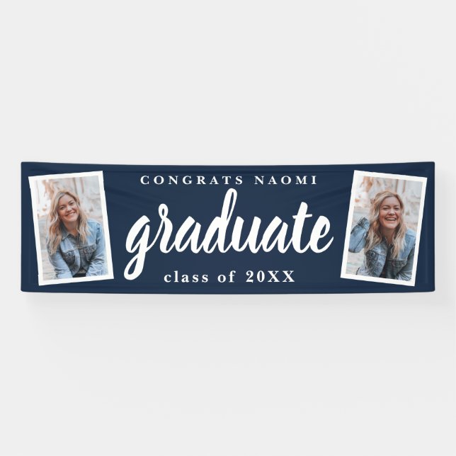 Modern Script 2 Photo Graduation Party Banner (Horizontal)
