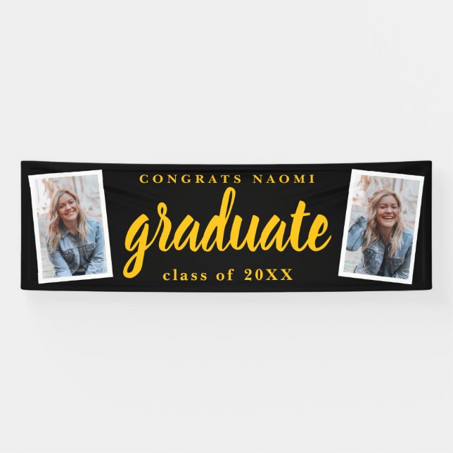 Modern Script 2 Photo Graduation Party Banner (Horizontal)