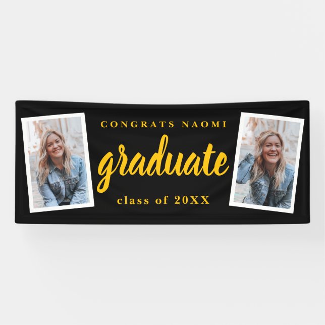 Modern Script 2 Photo Graduation Party Banner (Horizontal)