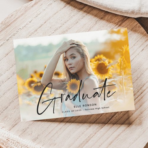 Modern Script 2 Photo Graduation Party  Invitation Postcard