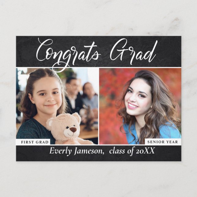 Modern Script 2 PHOTO Graduation Party Invitation Postcard (Front)