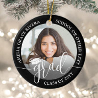 Modern Script 2 Photo Graduation Round Black