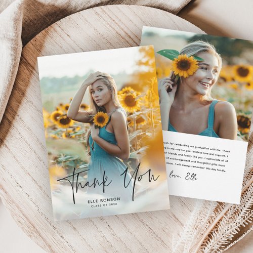 Modern Script 2 Photo Graduation Thank You Card