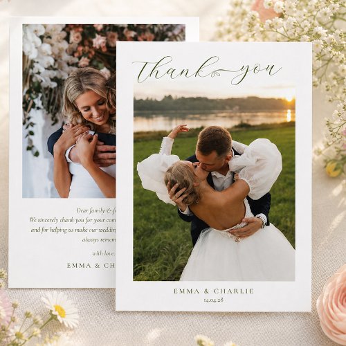 Modern Script 2 Photo Thank you Heart Wedding Card