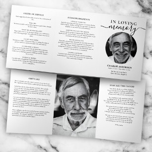 Modern Script 2-Photo Trifold Funeral Program