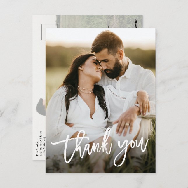 Modern Script 2 Photo Wedding Thank You Postcard (Front/Back)