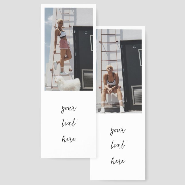 Modern Script 2 Photos & Custom Text Keepsake Bookmarks (Front & Back)