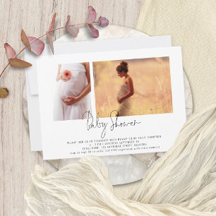 Modern Script 2 Photos Gender Neutral Baby Shower Invitation