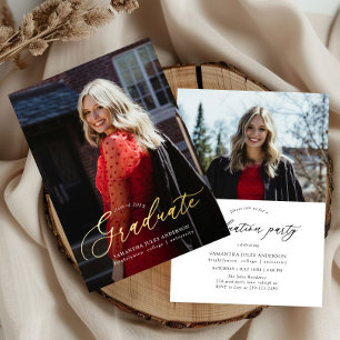 Modern Script 2 Photos Graduation Party Arch Foil Invitation