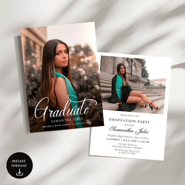 Modern Script 2 Photos Graduation Party Invitation (Creator Uploaded)