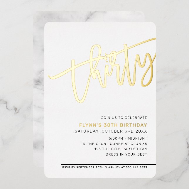 MODERN SCRIPT 30th birthday party elegant gold Foil Invitation (Front/Back)