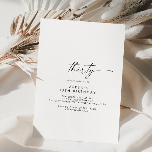 Modern Script 30th Birthday Party Invitation