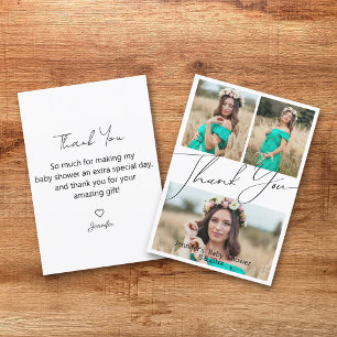 Modern Script 3 Photo Baby Shower Thank You Card