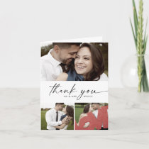 Modern Script 3 Photo Collage Folded Wedding Thank Thank You Card