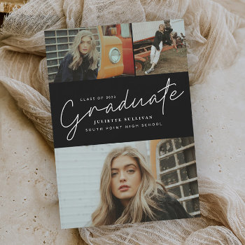 Modern Script 3 Photo Collage Graduation Party Invitation by stacey_meacham at Zazzle