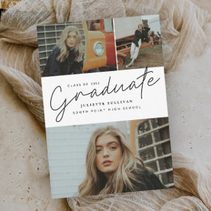 Modern Script 3 Photo Collage Graduation Party Invitation