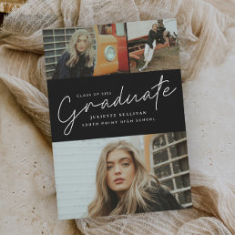 Modern Script 3 Photo Collage Graduation Party Invitation